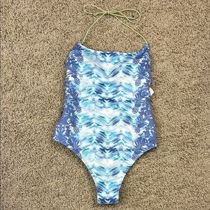NWT Victoria’s Secret blue pineapple one piece halter swimsuit sz sm